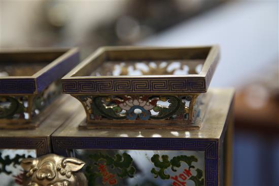 A Chinese gilt bronze and champlevé enamel champion lantern vase, engraved Qianlong mark but later, 31cm